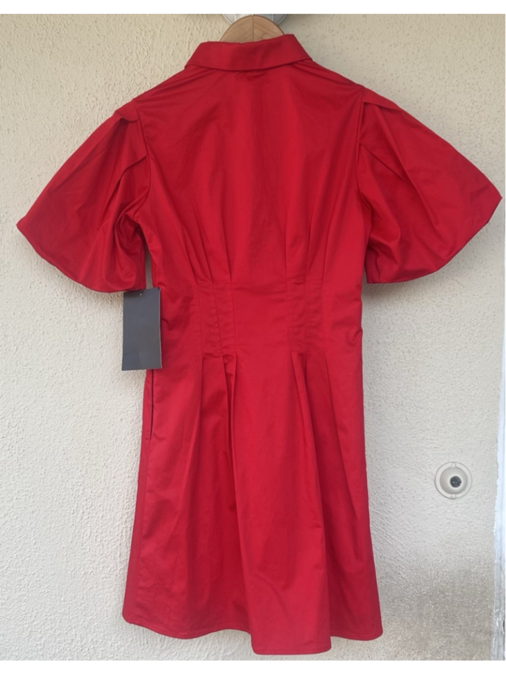 Tuckernuck Red Mini Delaney Dress Women’s 2XS Puff Sleeve A-line Pockets Collar - Picture 9 of 11